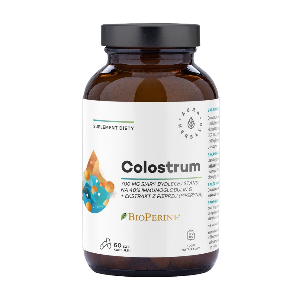 Aura Herbals Colostrum 700 mg + BioPerine, 60 kapsułek