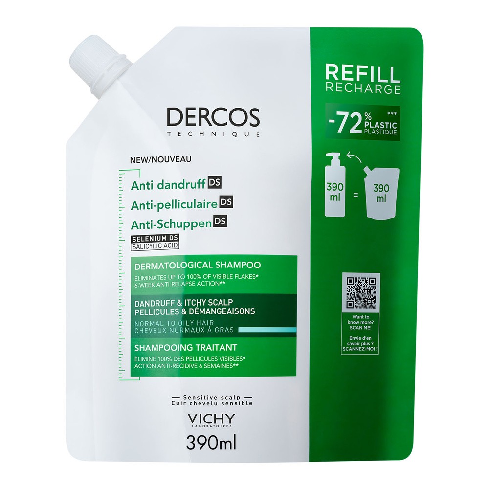 Vichy Dercos DS Szampon przeciwłupieżowy do włosów normalnych i przetłuszczających się, Refill