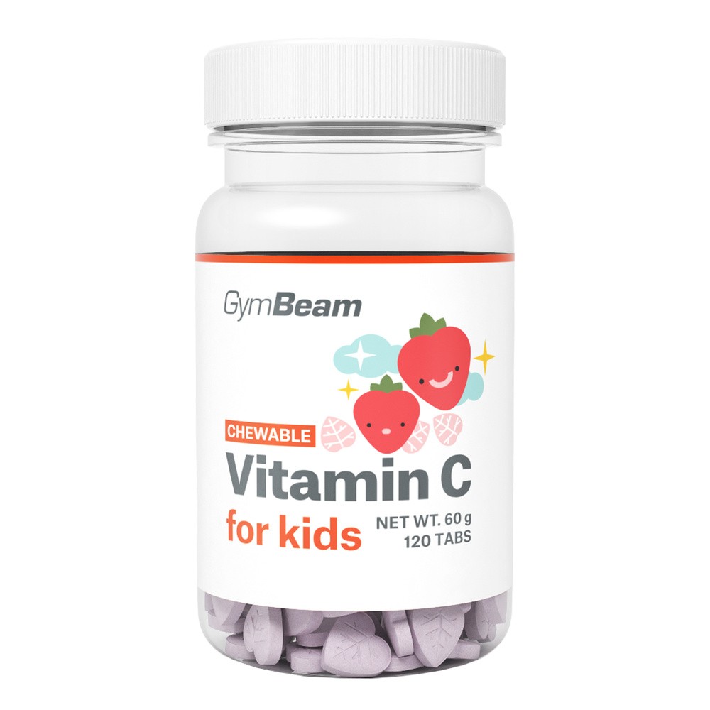 GymBeam Witamina C do ssania dla dzieci, tabletki, smak truskawkowy, 120 szt.