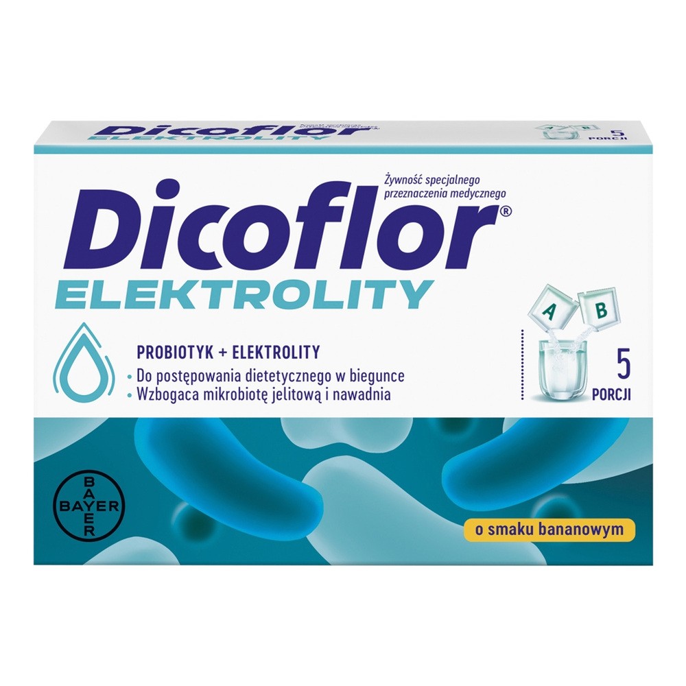 Dicoflor Elektrolity, dla dzieci i dorosłych, smak bananowy, 10 saszetek USZKODZONE OPAKOWANIE