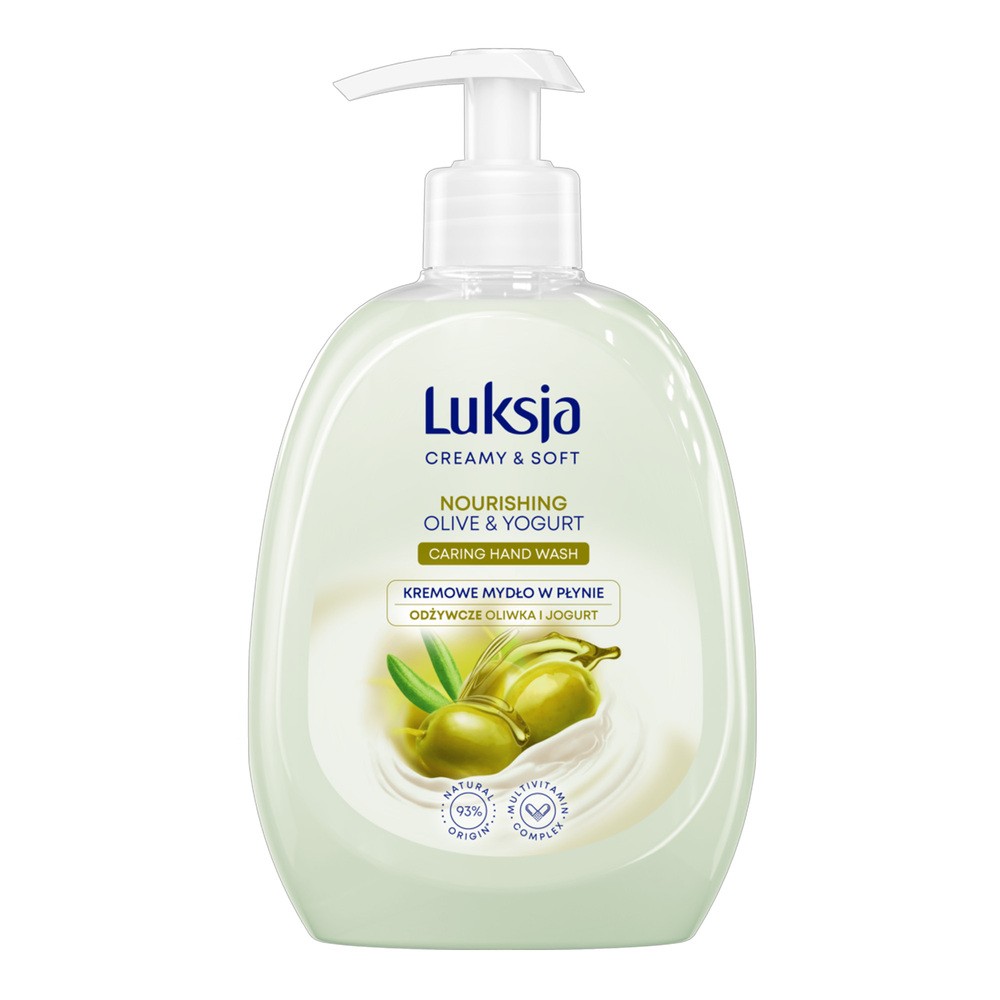 LUKSJA,Creamy & Soft, NOURISHING, Kremowe Mydło w PŁYNIE, POMPKA, Olive&Yogurt (Odżywcze Oliwka i Jogurt), 1 sztuka, 500 ml