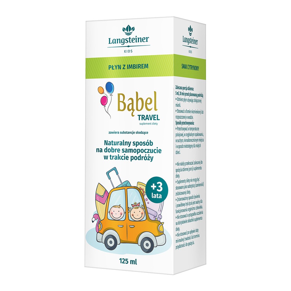 Langsteiner Bąbel Travel, płyn z imbirem, od 3 roku życia, smak cytrynowy, 125 ml