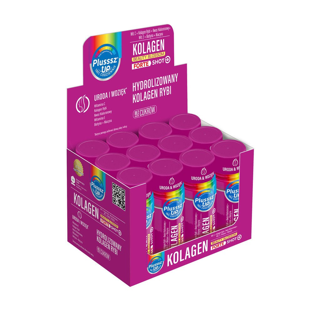 Plusssz Up Kolagen Beauty Blossom Forte Shot, płyn, smak malina-winogrono, 50 ml x 12 szt.