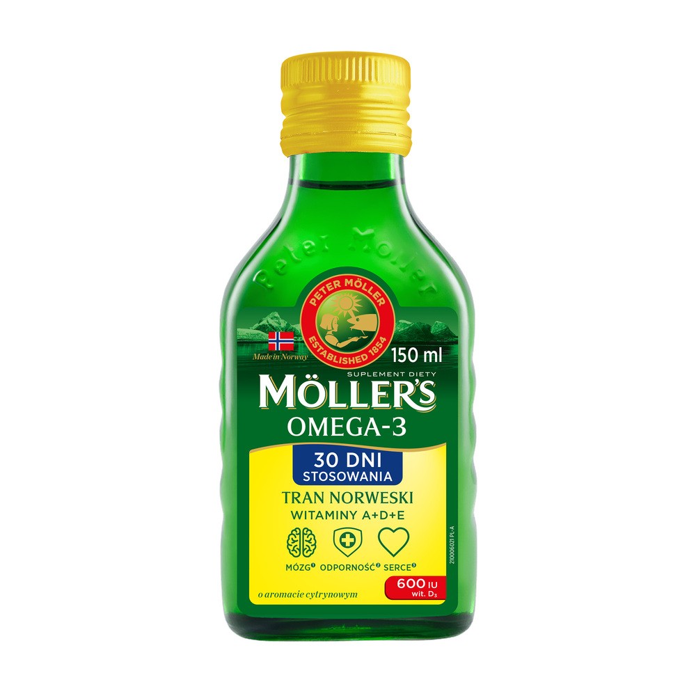 Mollers Tran Norweski o Aromacie Cytrynowym, płyn 150 ml