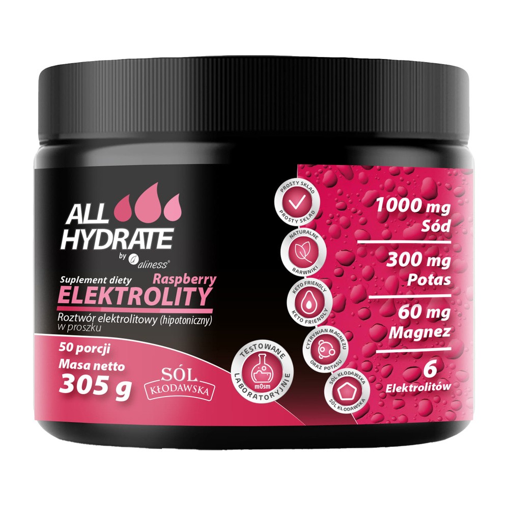 ALLHydrate Elektrolity, smak malinowy, 305 g