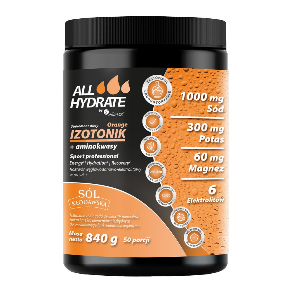 ALLHydrate Izotonik + Aminokwasy, smak pomarańczowy, 840 g