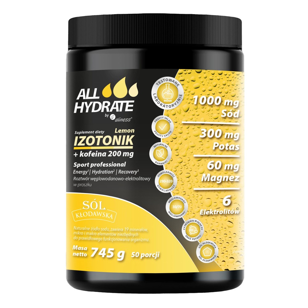 ALLHydrate Izotonik + Kofeina, smak cytrynowy, 745 g