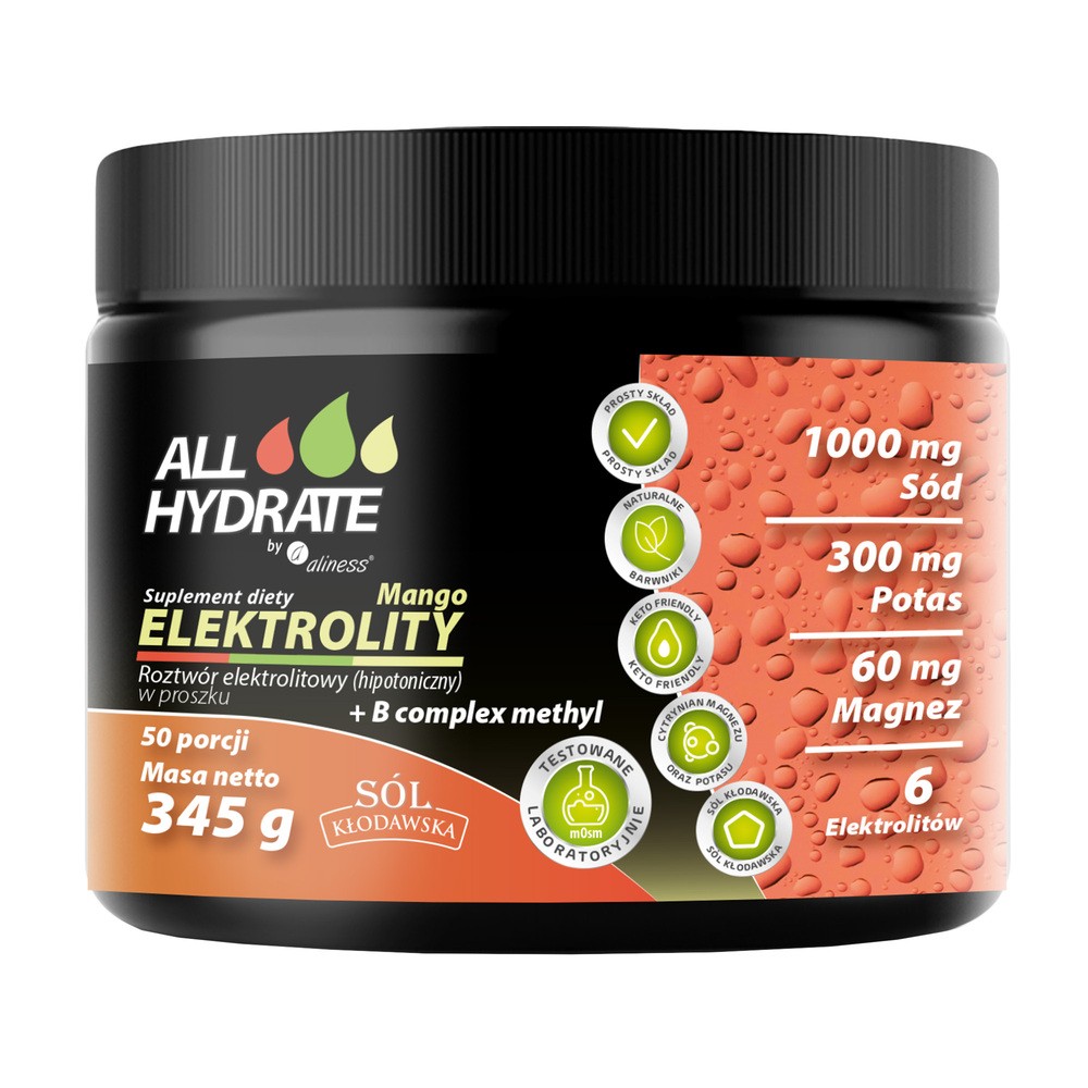 ALLHydrate Elektrolity + B Complex methyl, smak mango, 345 g