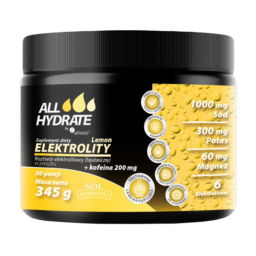ALLHydrate Elektrolity + Kofeina, smak cytrynowy, 345 g