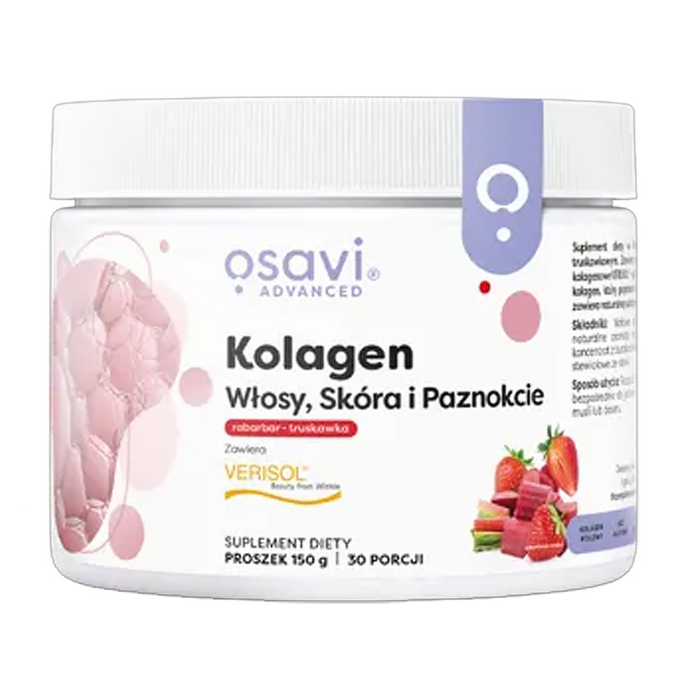 Osavi Kolagen Włosy, Skóra i Paznokcie, proszek, smak rabarbarowo-truskawkowy, 150 g