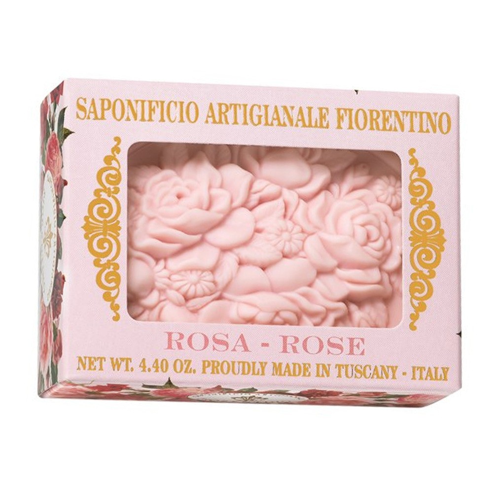 Saponificio Artigianale Fiorentino, naturalne mydło w pudełku z okienkiem, róża, 125 g
