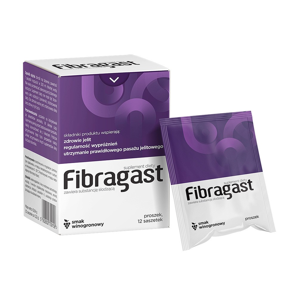 Fibragast, smak winogronowy, proszek, 12 saszetek