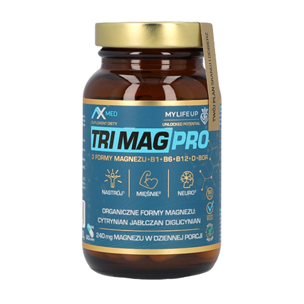 AX MED Tri Mag Pro 3 formy magnezu +B1+B6+B12+D3+Bor, 60 kapsułek