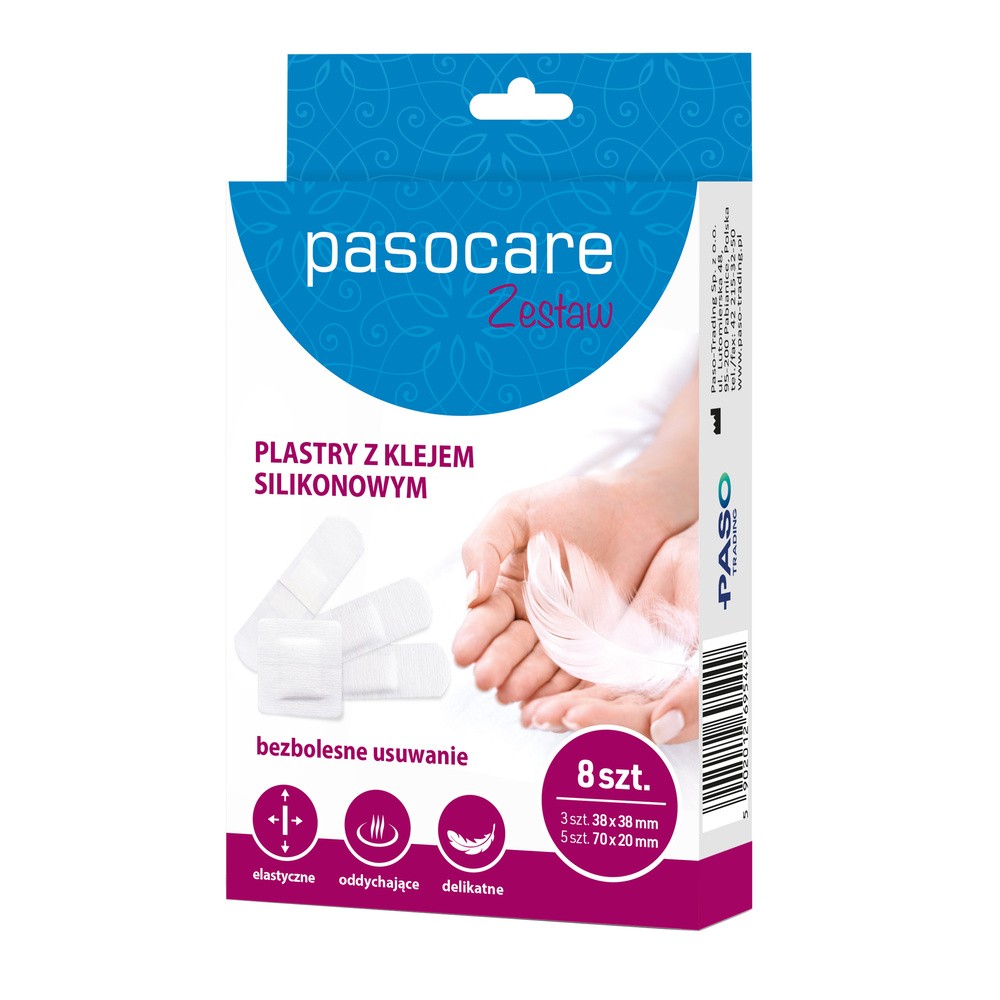 Pasocare, plastry z klejem silikonowym, 8 sztuk