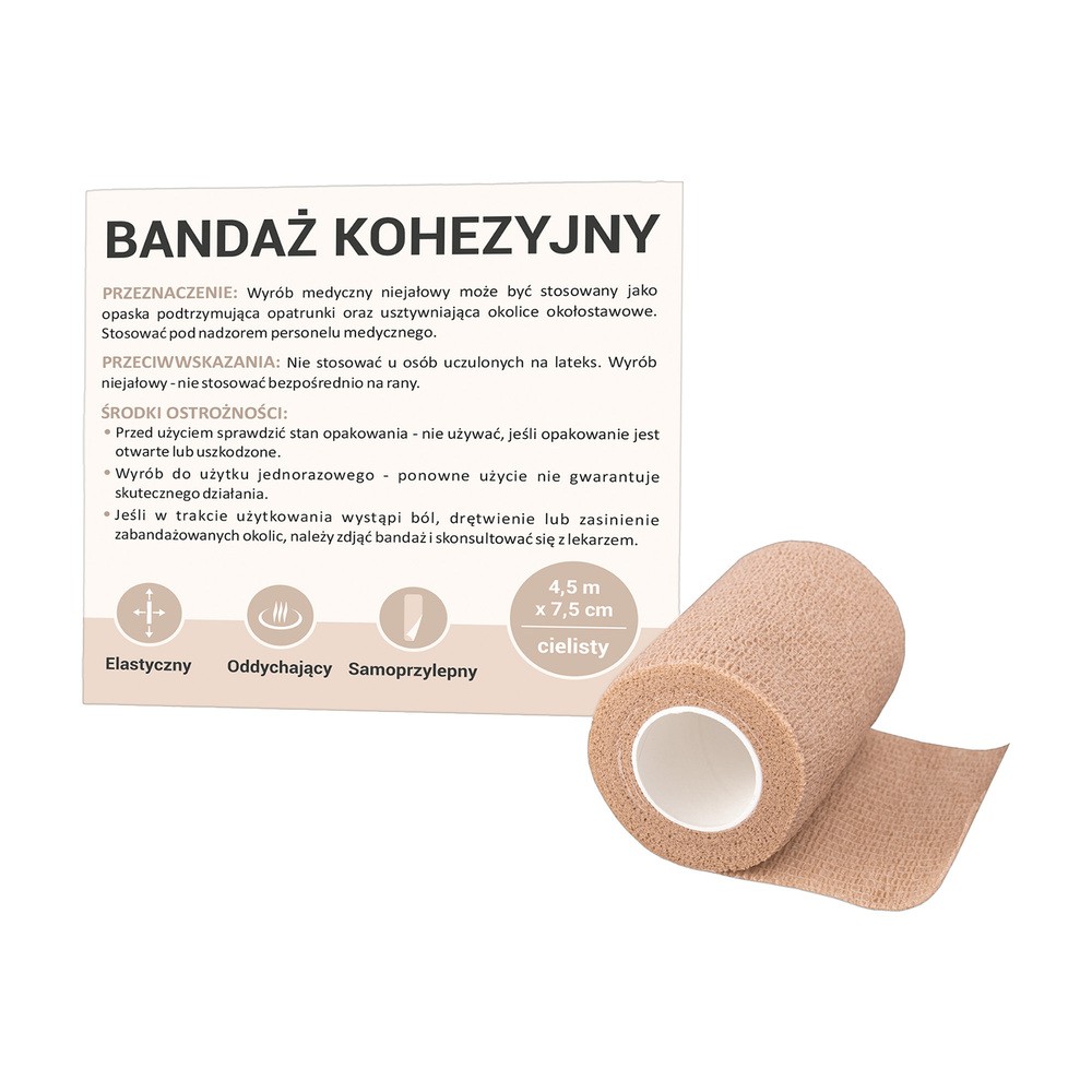Paso TRADING SP. Z O.O. bandaż kohezyjny 4,5 m x 7,5 cm cielisty 1 sztuka 9095025