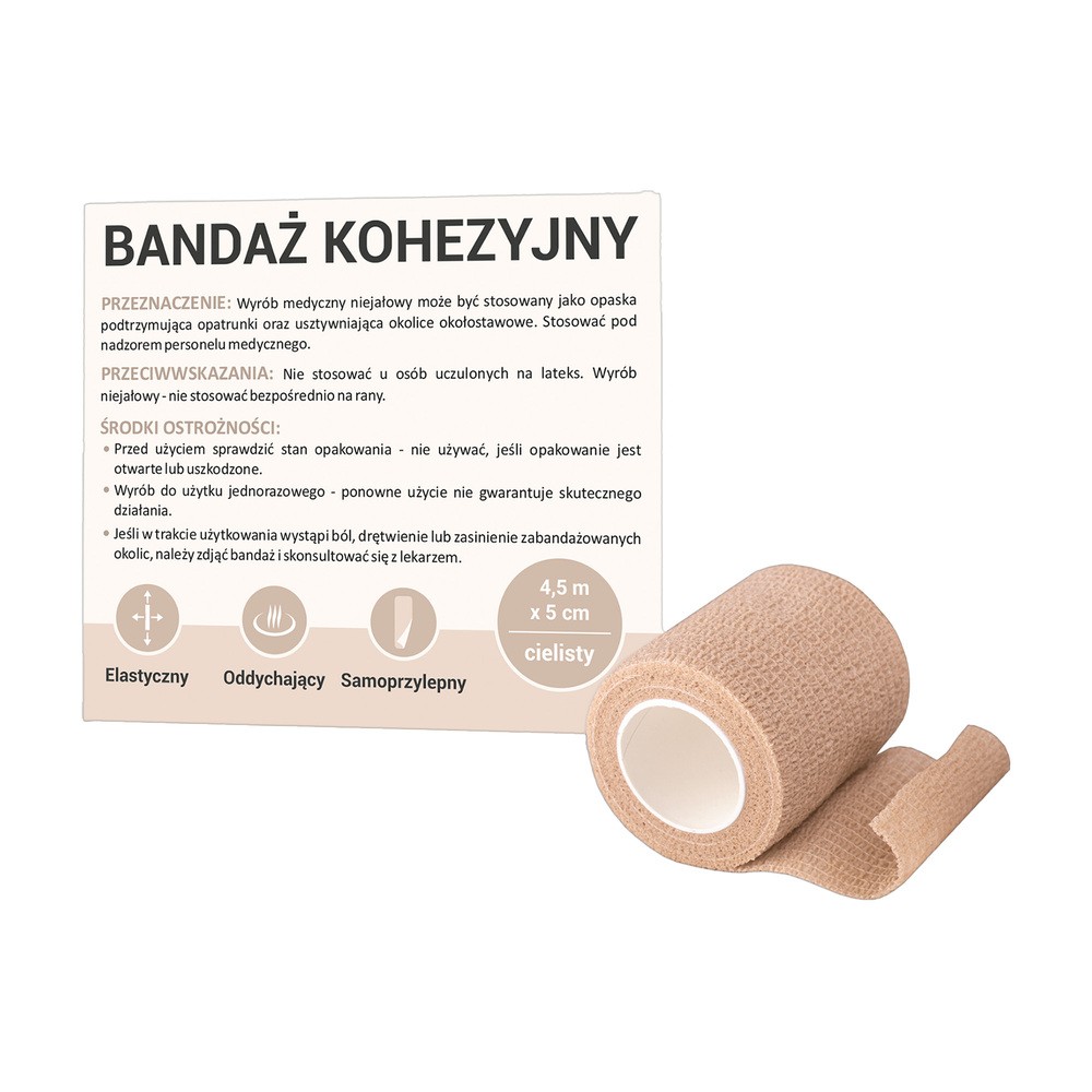 Paso TRADING SP. Z O.O. Bandaż kohezyjny 4,5m x 5cm cielisty 1 sztuka 9095019