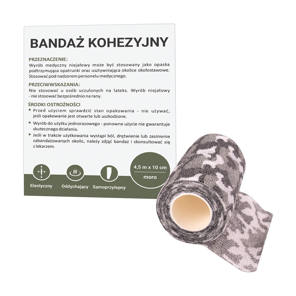 Paso, bandaż kohezyjny, Moro, odcienie szarości, 10 cm x 4,5 m