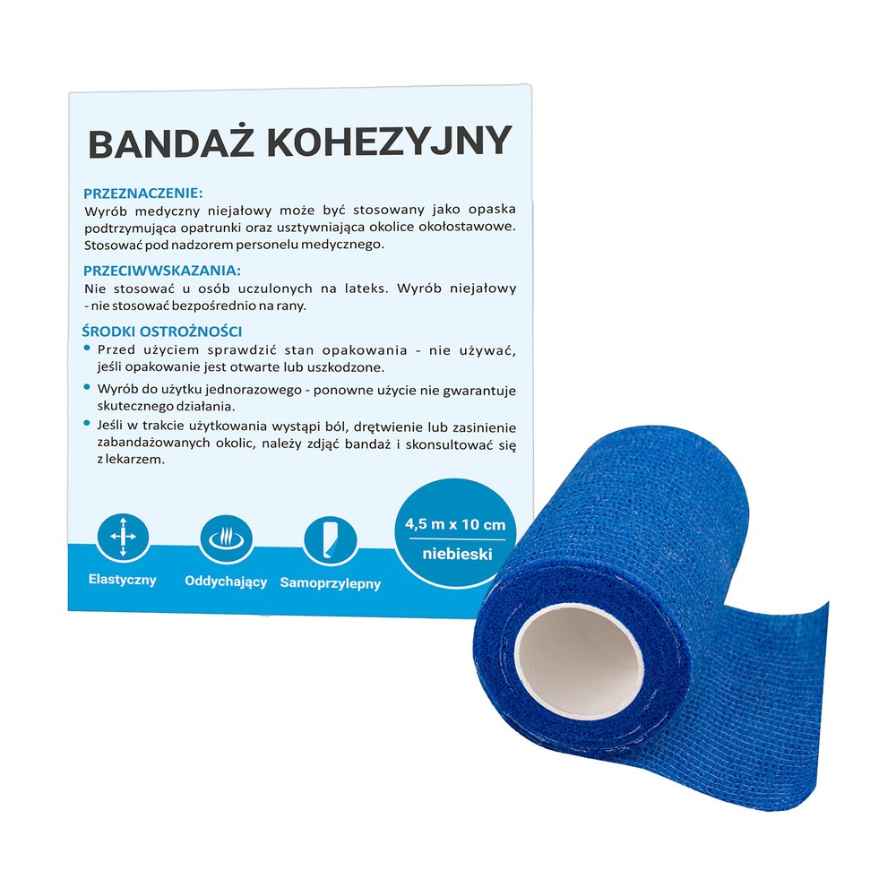 Paso TRADING SP. Z O.O. bandaż kohezyjny 4,5 m x 10 cm niebieski 1 sztuka 9095017