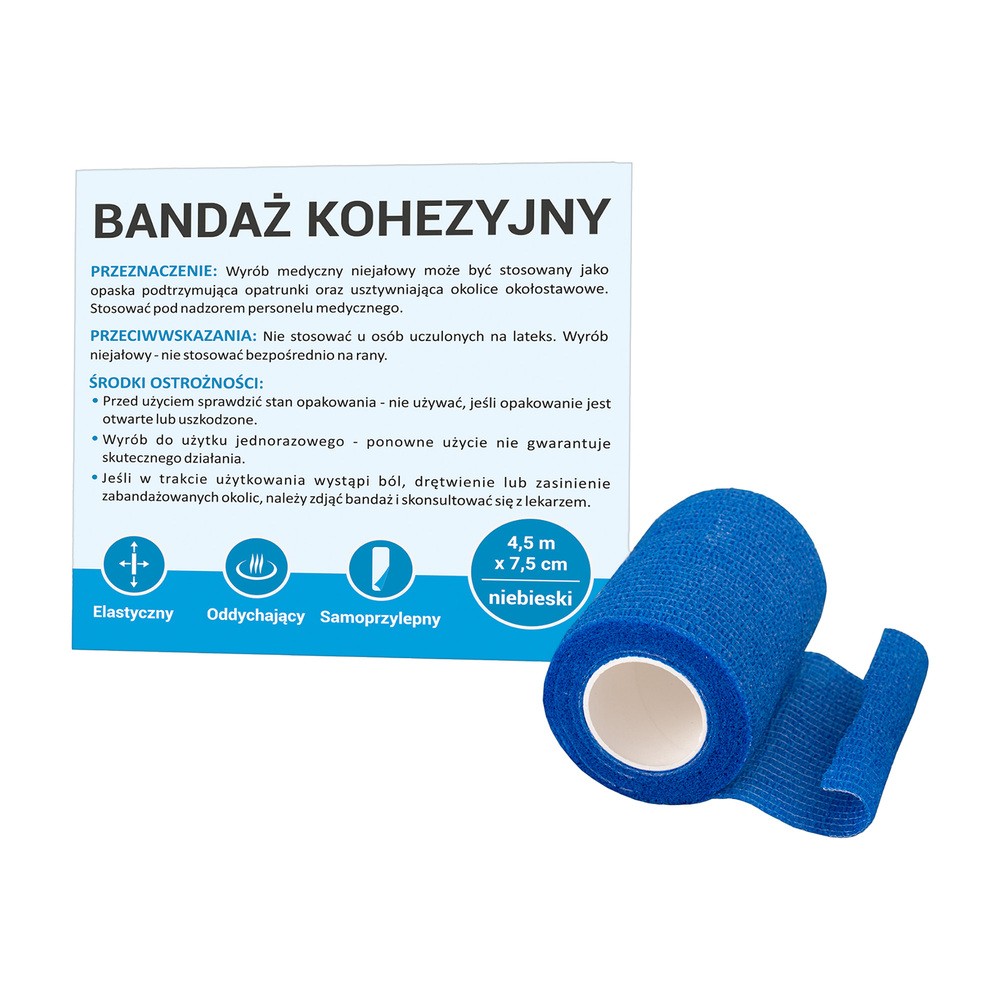 Paso TRADING Bandaż kohezyjny 4,5mx7,5cm kolor niebieski, 1szt.