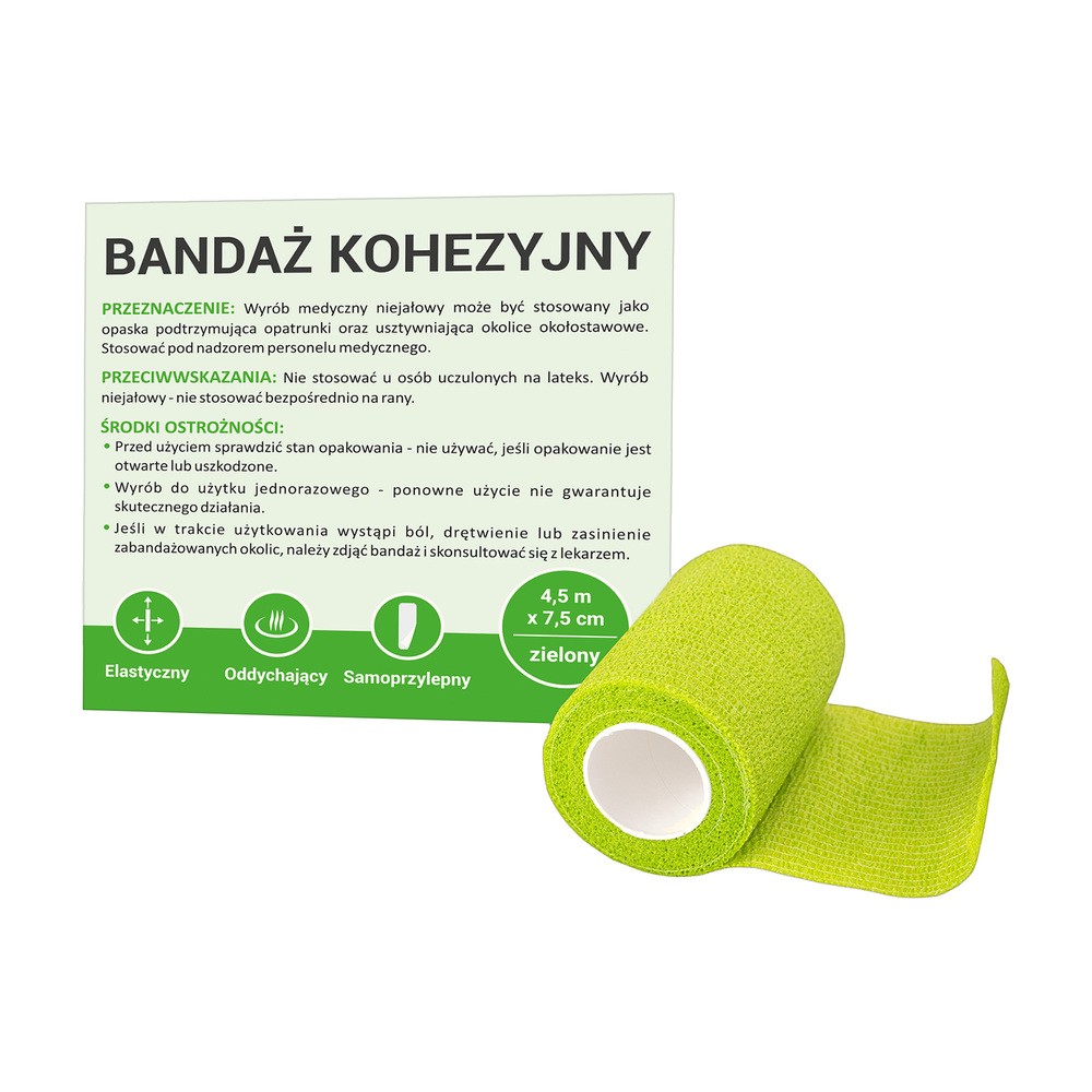 Paso bandaż kohezyjny 4,5 m x 7,5 cm zielony 1 sztuka