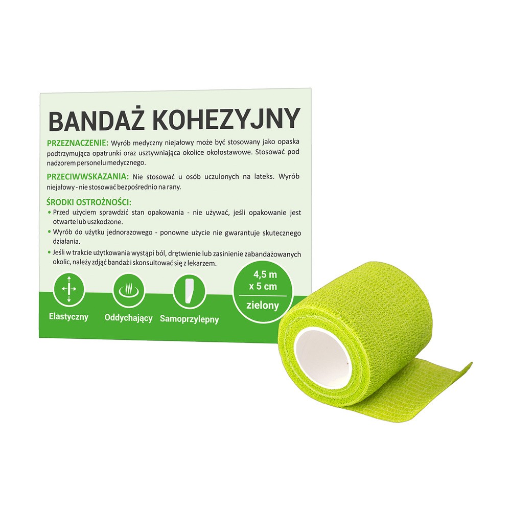 Paso TRADING SP. Z O.O. bandaż kohezyjny 4,5 m x 5 cm zielony 1 sztuka 9103788