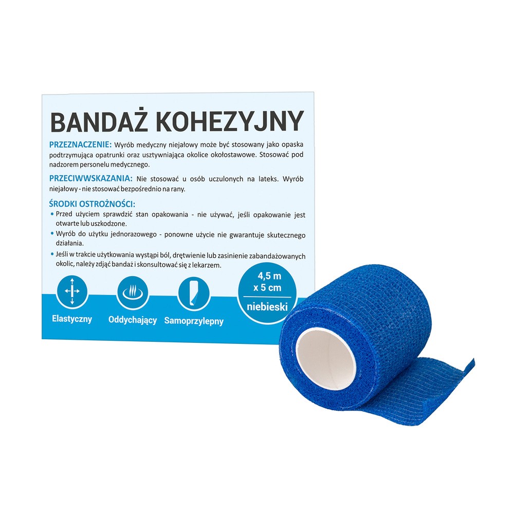 Paso TRADING Bandaż kohezyjny 4,5mx5cm kolor niebieski, 1szt.