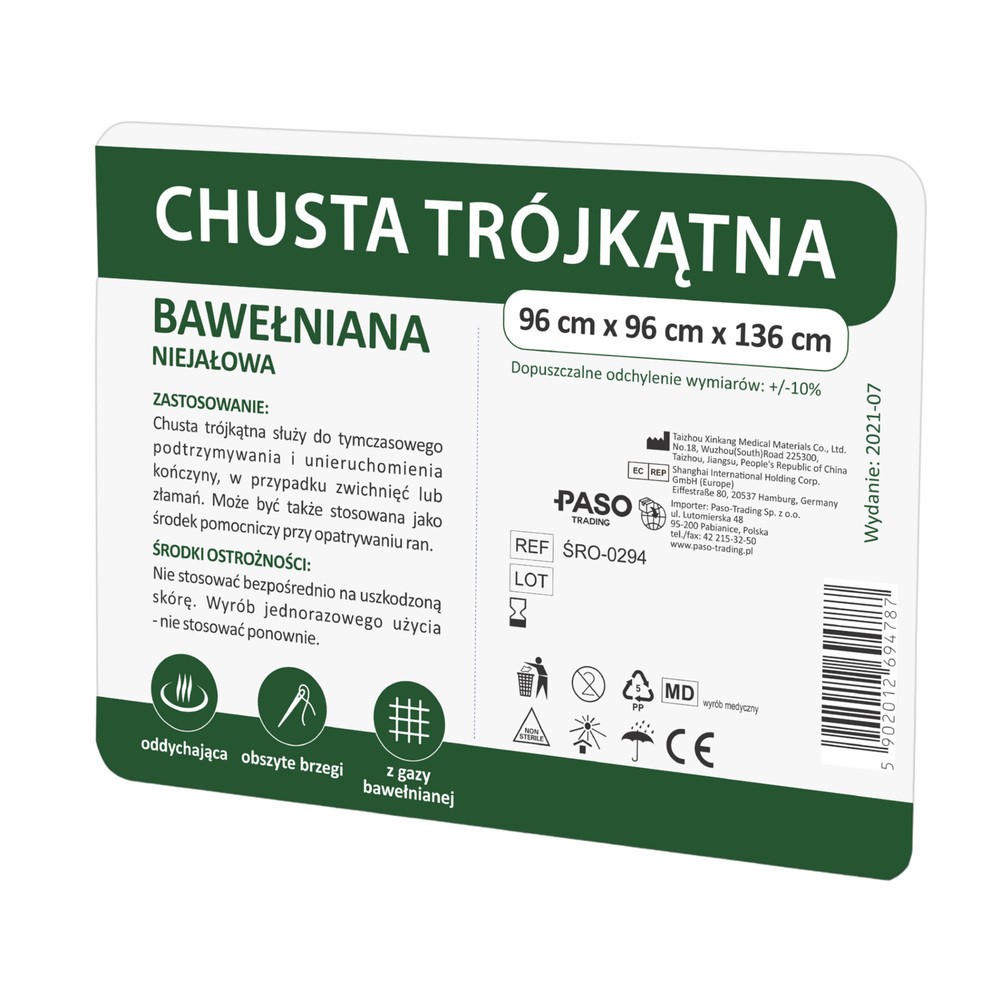 Chusta Trójkątna bawełniana niejałowa PASOMED, 1 szt