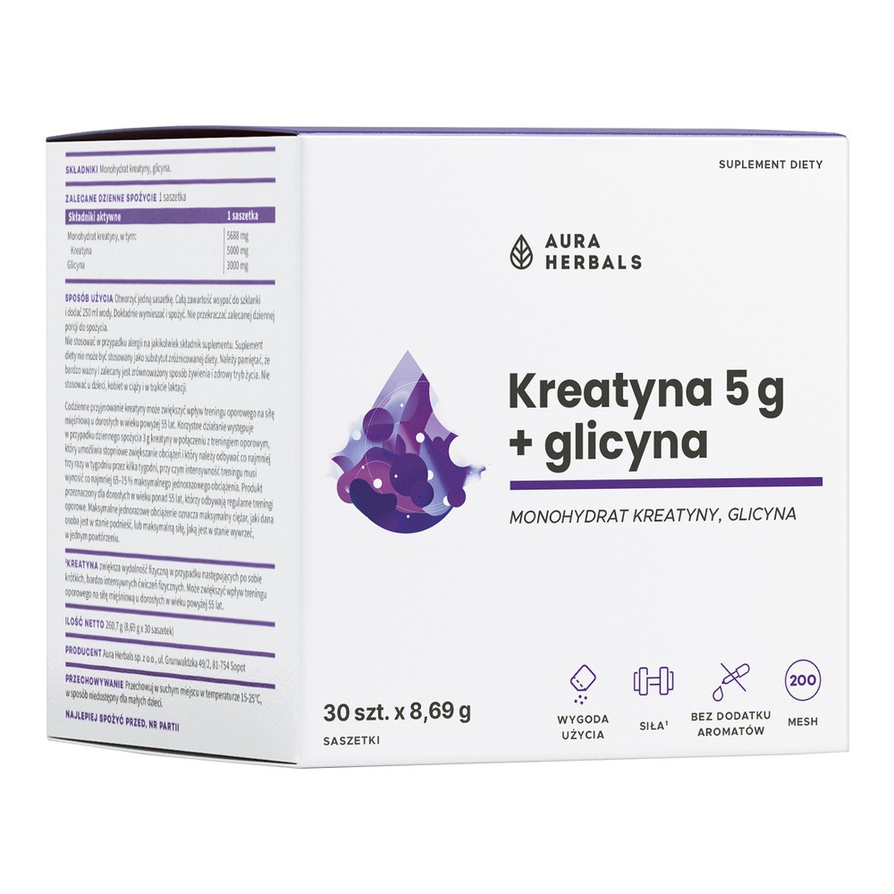 Aura Herbals Kreatyna 5g + Glicyna Suplement Diety 30 Saszetek