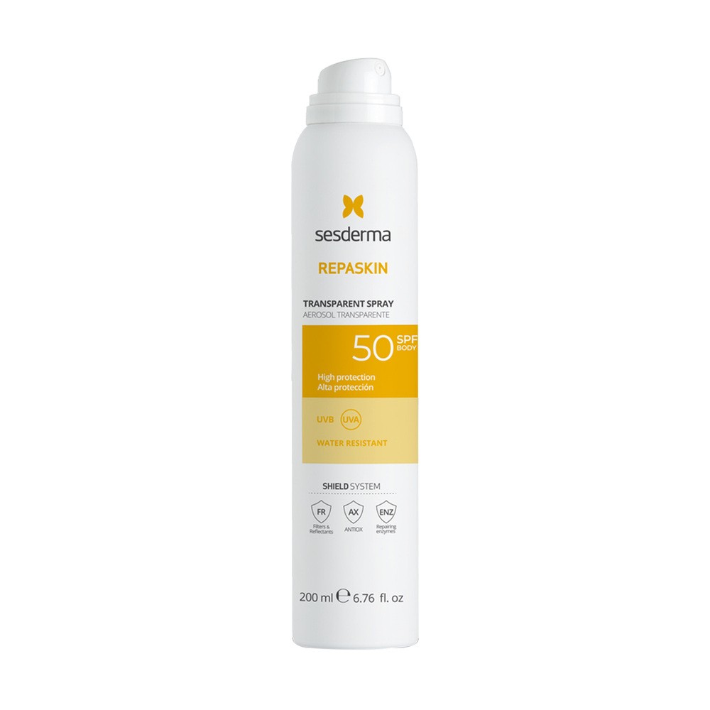 Sesderma Repaskin Transparent, Przezroczysty spray przeciwsłoneczny do ciała SPF50