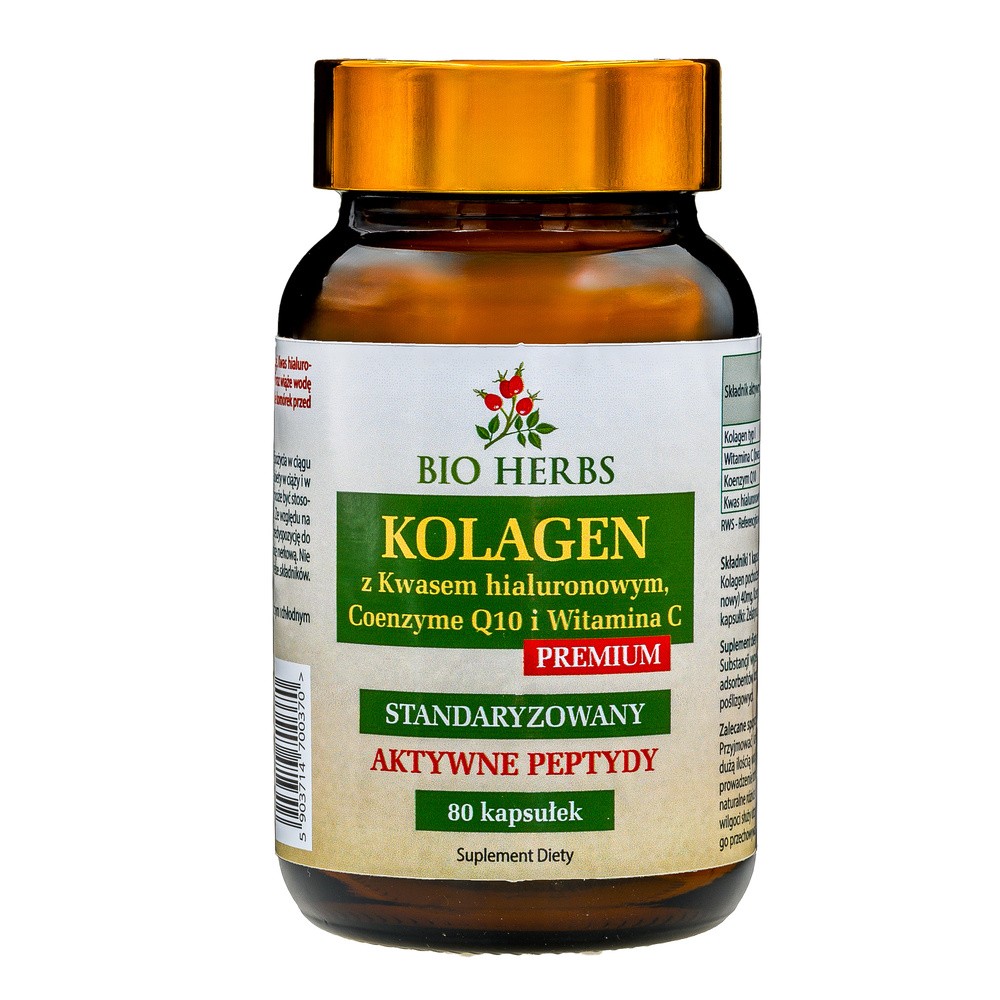 Bio Herbs, Kolagen + Kwas Hialuronowy + Koenzym Q10 + Witamina C, 80 Kaps.
