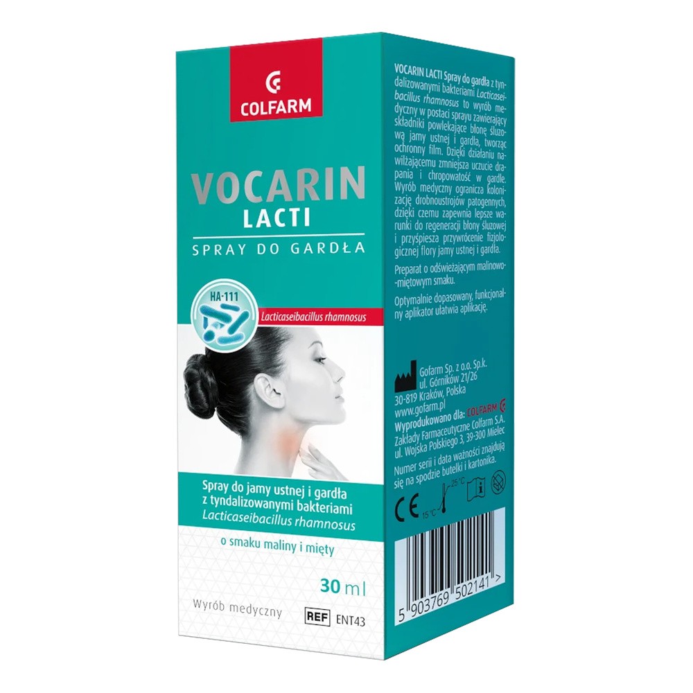 COLFARM Vocarin Lacti Spray do gardła o smaku maliny i mięty, 30 ml