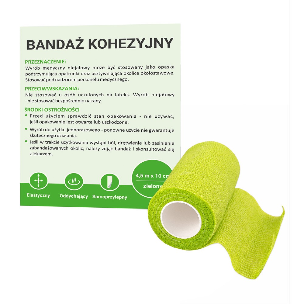 Paso TRADING SP. Z O.O. bandaż kohezyjny 4,5 m x 10 cm zielony 1 sztuka 9103782