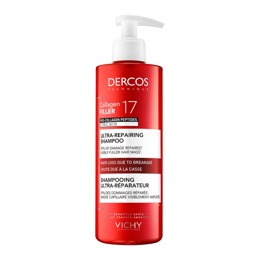 Vichy Dercos Collagen 17 Filler Ultra-Repairing Treatment, ultraregenerujący szampon do włosów, 400 ml