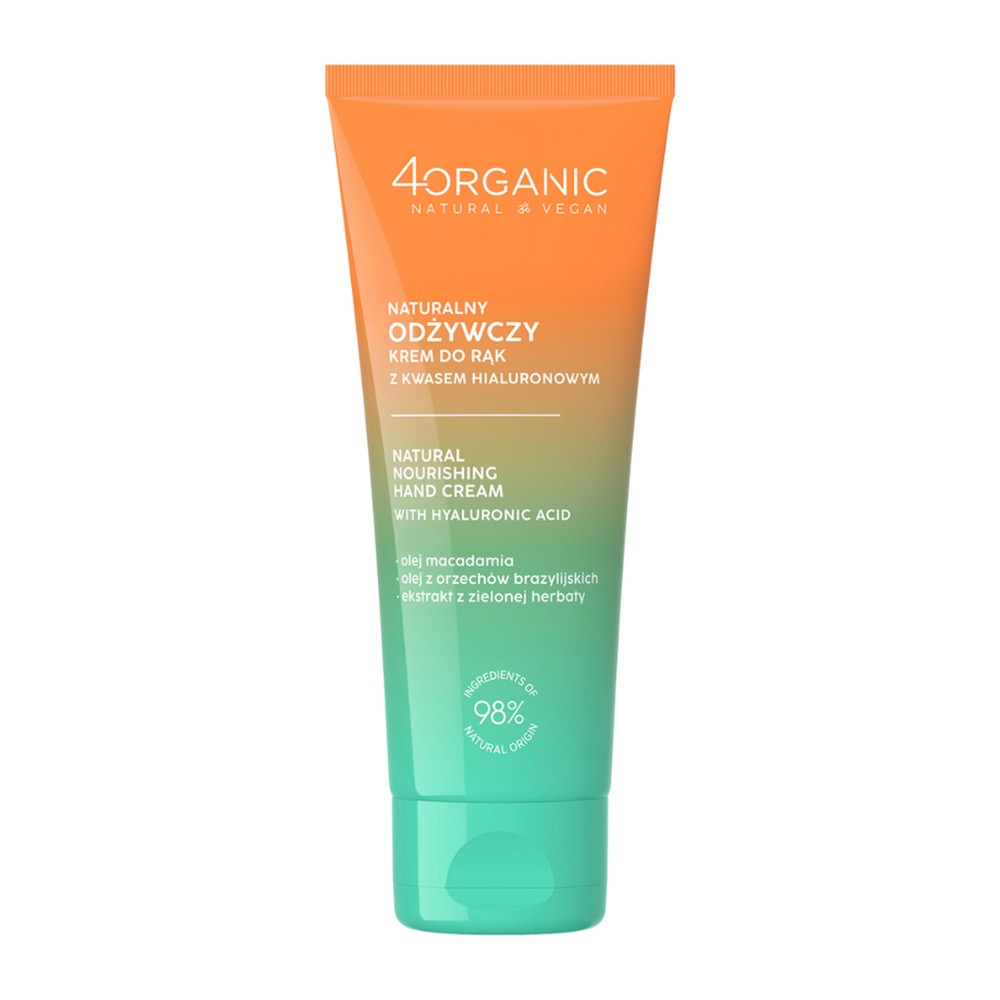 4Organic, krem do rąk, naturalny odżywczy z kwasem hialuronowym, 75 ml