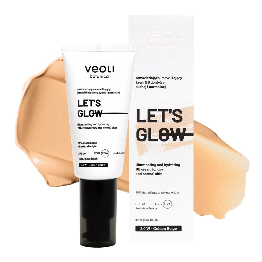 Veoli Botanica Let's Glow rozświetlająco-nawilżający krem BB do cery suchej i normalnej SPF20 3.0 W Golden Beige 30 ml