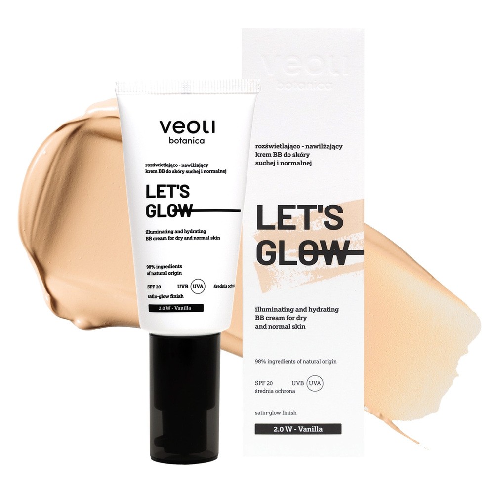 Veoli Botanica Let's Glow rozświetlająco-nawilżający krem BB do cery suchej i normalnej SPF20 2.0 W Vanilla 30 ml