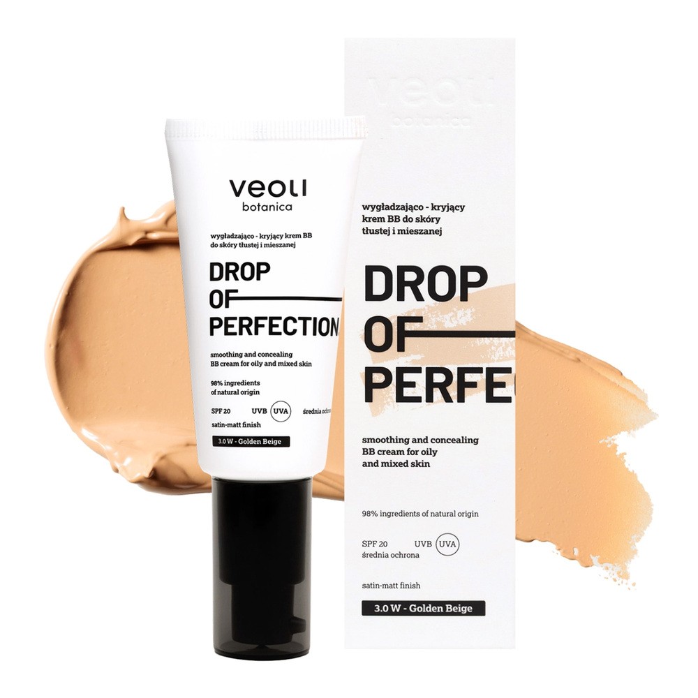 Veoli Botanica Drop of Perfection wygładzająco-kryjący krem BB do cery tłustej i mieszanej SPF20 3.0 W Golden Beige 30 ml