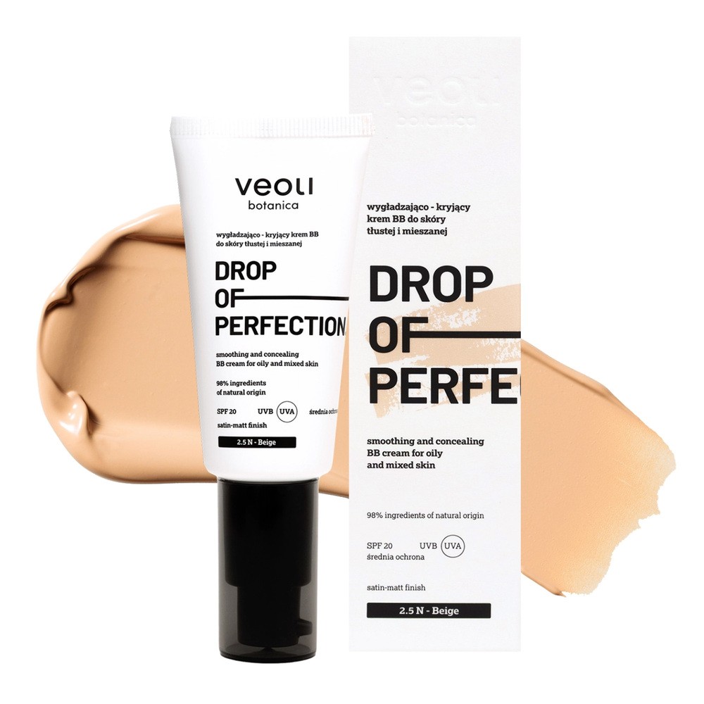 Veoli Botanica Drop of Perfection wygładzająco-kryjący krem BB do cery tłustej i mieszanej SPF20 2.5 N Beige 30 ml