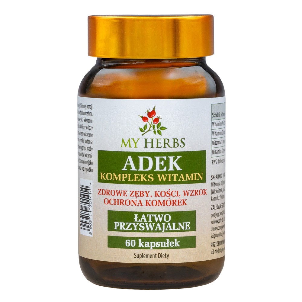 Bio Herbs, Adek Kompleks Witamin A D3 E K2 Mk-7 2000iu, Duża Dawka, 60 Kaps.