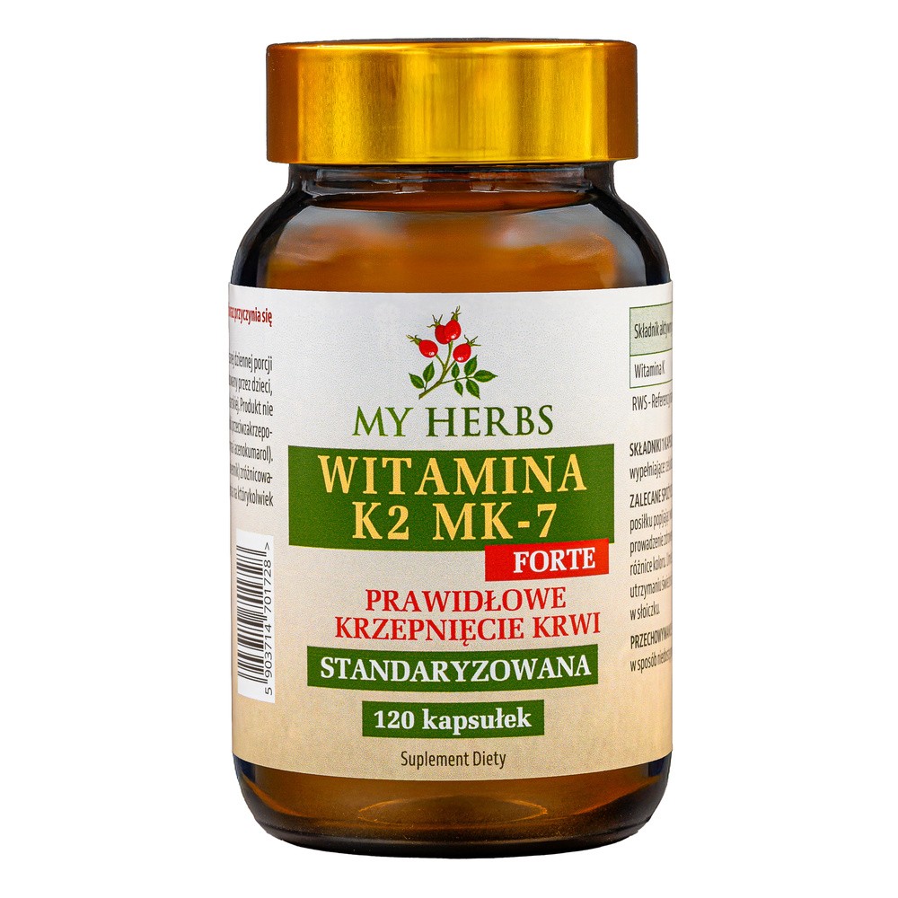 Bio Herbs, Witamina K2 Mk-7 Forte 200mcg Naturalna Standaryzowana Z Natto, 120 Kaps.