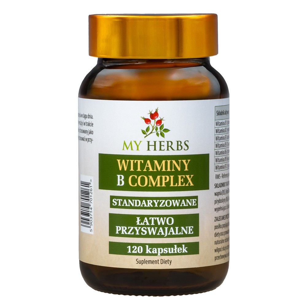 Bio Herbs, Witaminy B Complex B1 B2 B3 B5 B6 B9 B12, 120 kaps.