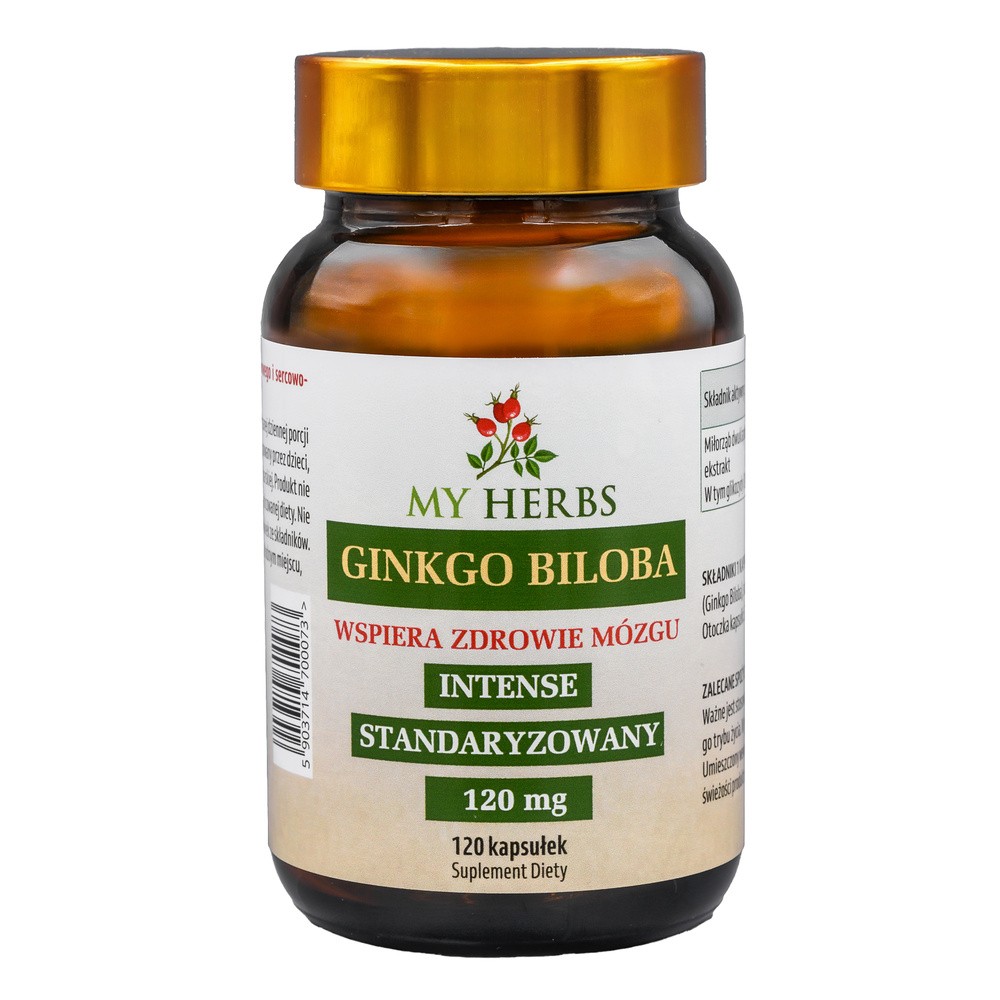 Bio Herbs, Ginkgo Biloba Intense 120mg, Milorząb Japoński Wspiera Zdrowie Mózgu, 120 Kaps.