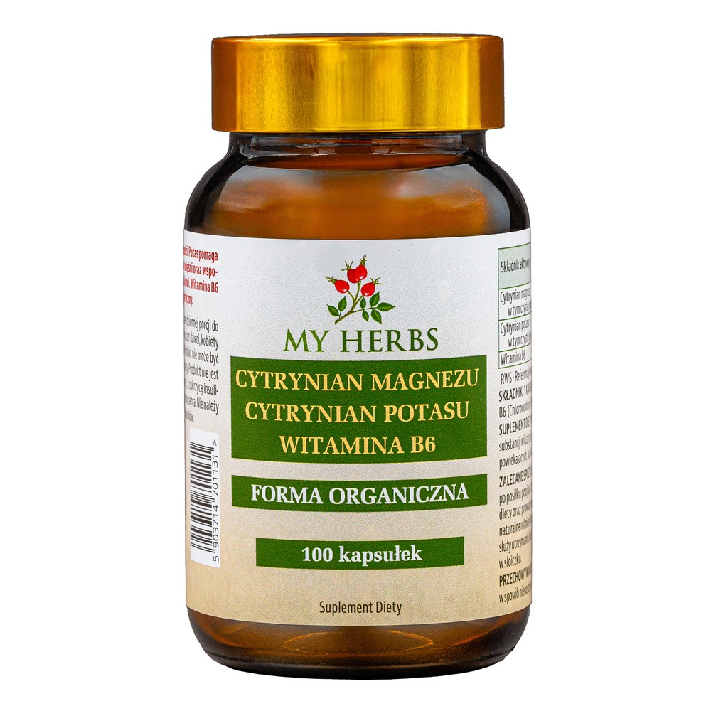 Bio Herbs, Cytrynian Magnezu + Cytrynian Potasu + Witamina B6, 100 kaps.