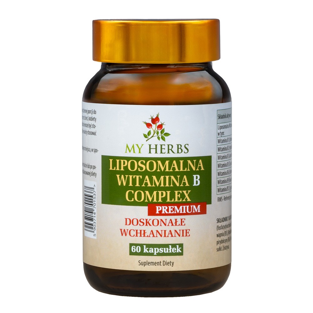 Bio Herbs, Liposomalna Witamina B Complex B1 B2 B3 B5 B6 B9 Kwas Foliowy B12, 60 Szt.