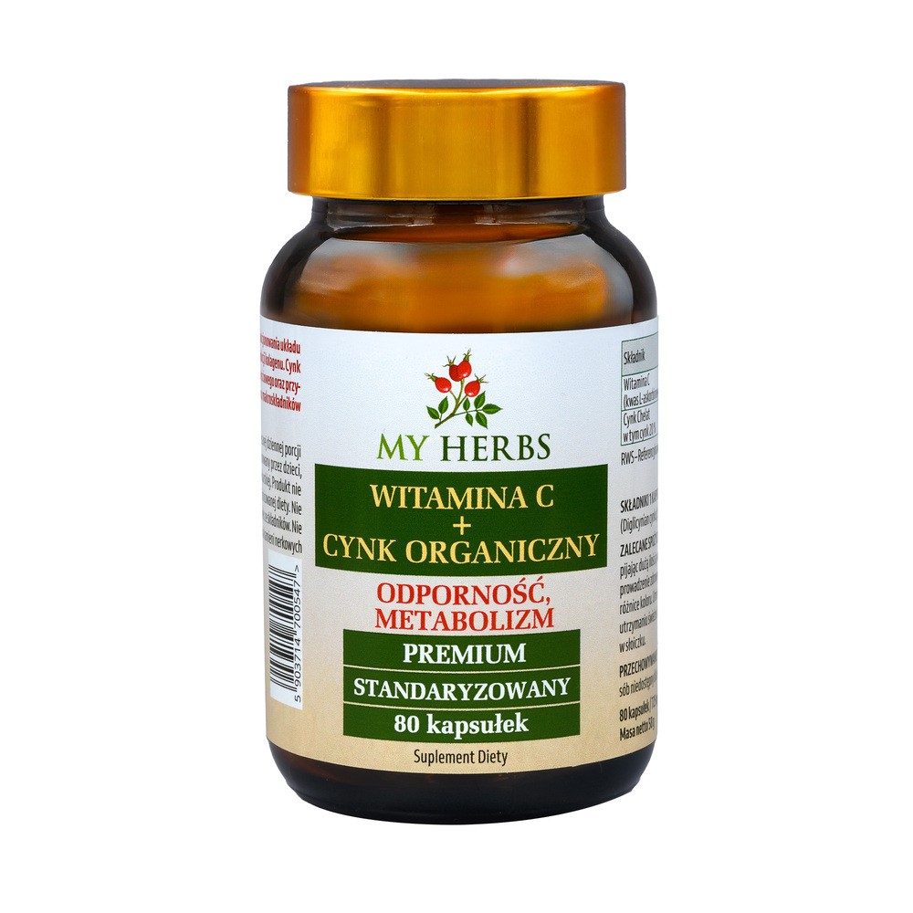 Bio Herbs, Witamina C + Cynk Organiczny  625mg, 80 Kaps.