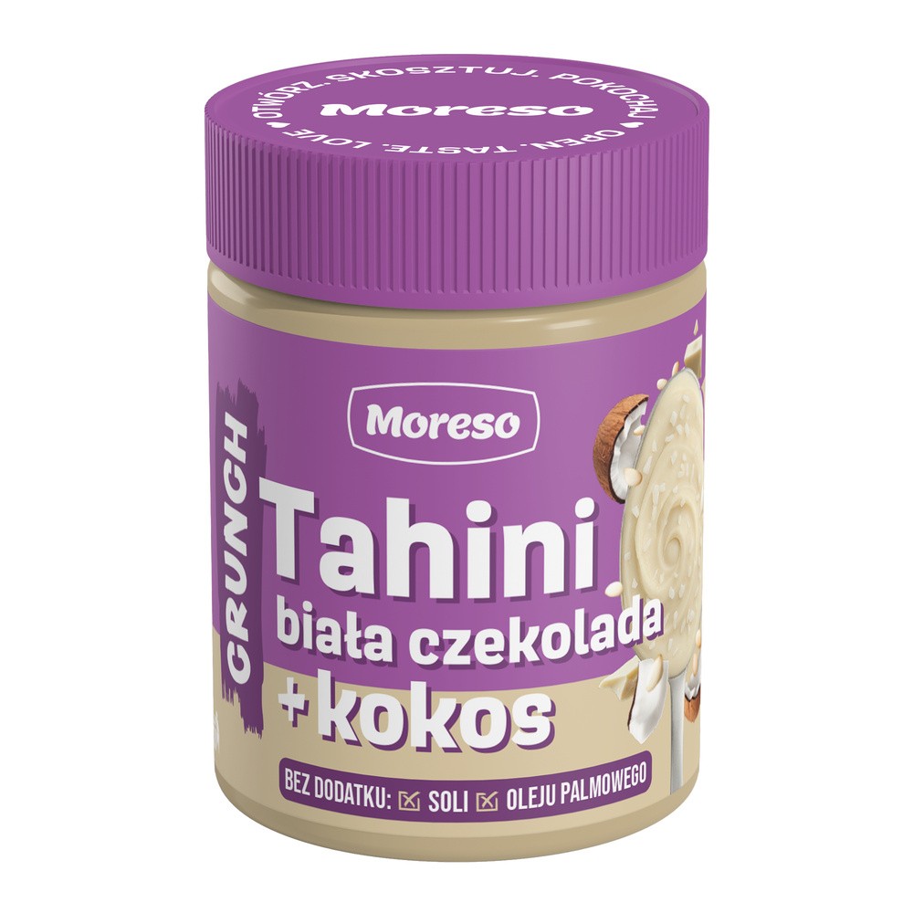 MORESO TAHINI BIAŁA CZEKOLADA + KOKOS CRUNCH PASTA SEZAMOWA 200g