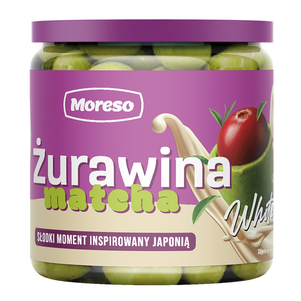 Moreso, żurawina suszona w białej czekoladzie z matchą, 160 g