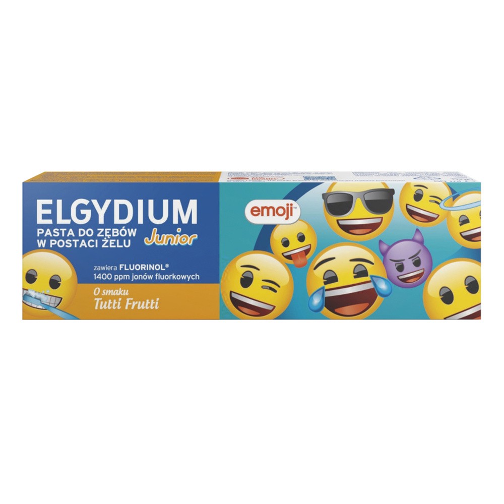 ELGYDIUM Junior Emoji pasta do zębów w postaci żelu dla dzieci Tutti-frutti 7-12 lat 50 ml