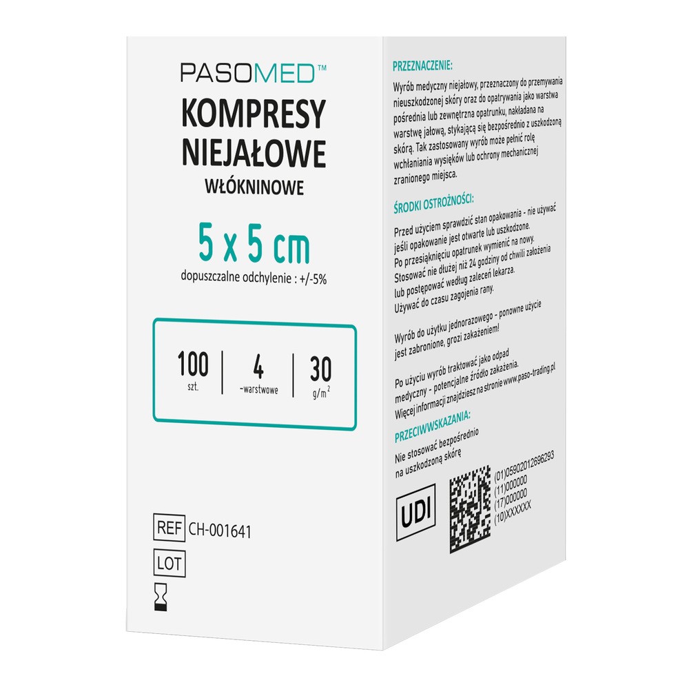 PASOMED Kompresy niejałowe włókninowe 4W 5 x 5 cm, 100 szt.