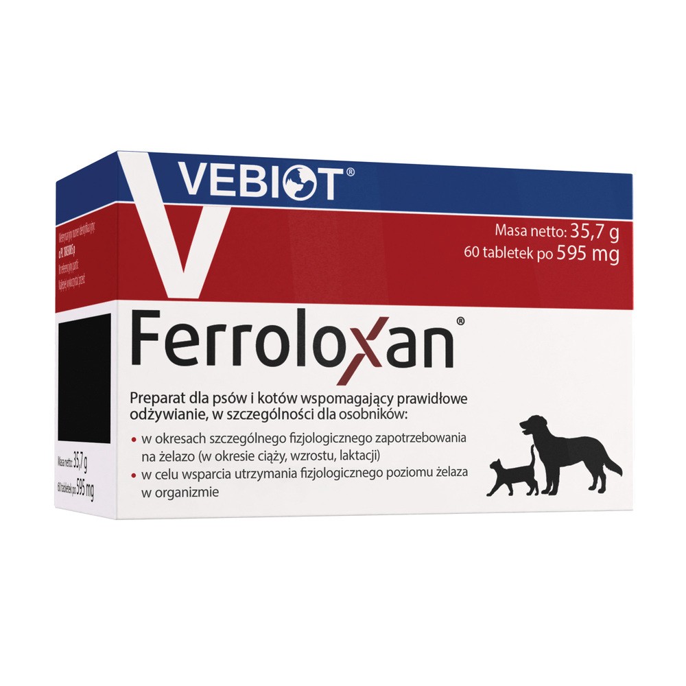 Vebiot Ferroloxan Preparat Dla Psa i Kota z Podwyższonym Ryzykiem Wystąpienia Niedoboru Żelaza 60 Tabletek